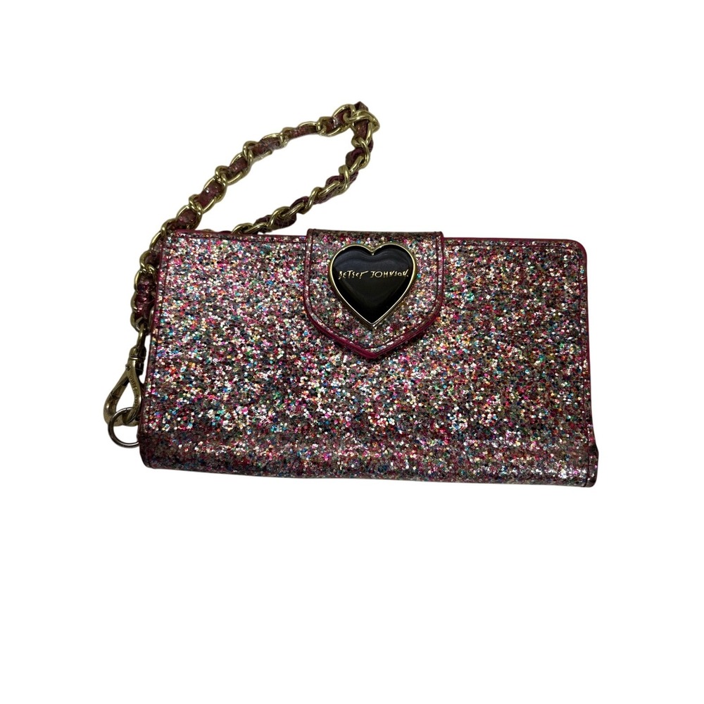 Betsey Johnson Glitter Wallet on Chain‎ Heart Charm Gold Interior